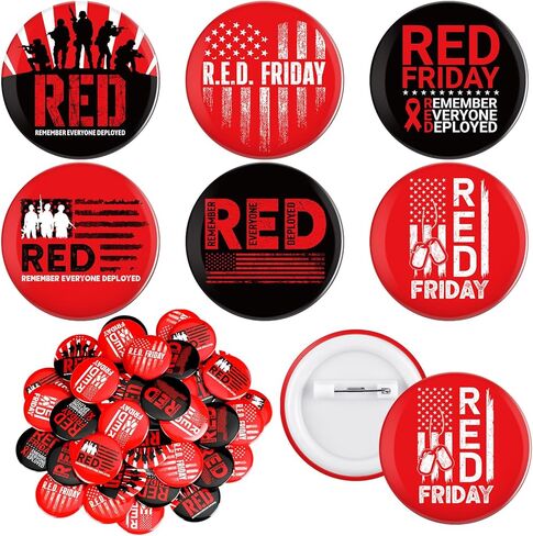 Tondiamo 60 Pcs Remember Everyone Deployed Pins Friday Iron Pin Art Badge Red Patriotic American Flag for Clothing Hats Bags Decoration 1.5" in Saudi Arabia