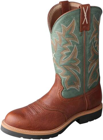 Twisted X Men's Steel Toe Western Leather Work Boot, Cognac Glazed Pebble/Dark Green, 13 Medium in Saudi Arabia