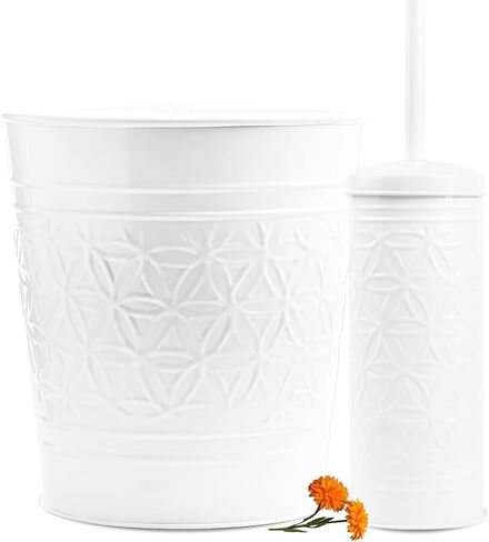 Autumn Alley White Farmhouse Bathroom Trash Can and Toilet Bowl Brush with Holder - White Bathroom Accessories Set for Charming Bathroom Décor in Kuwait