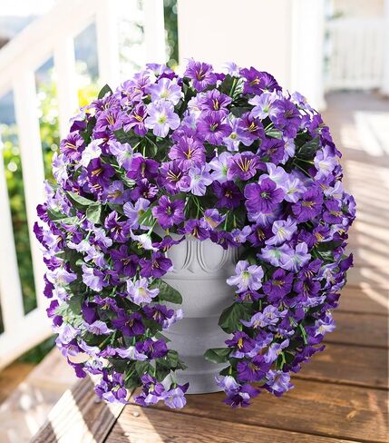 HyeFlora Artificial Flowers for Outdoors, 2pcs Faux Hanging Morning Glory Silk Fake Flowers Lifelike Artificial Plants UV Resistant Flowers for Outside Planter Patio Garden Porch Decor (White) in Saudi Arabia