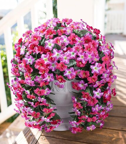 HyeFlora Artificial Flowers for Outdoors, 2pcs Faux Hanging Morning Glory Silk Fake Flowers Lifelike Artificial Plants UV Resistant Flowers for Outside Planter Patio Garden Porch Decor (White) in Saudi Arabia