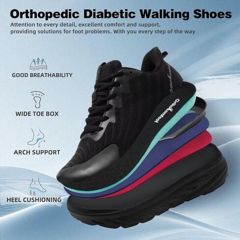 Women's Orthopedic Diabetic Wide Toe Box Running Shoes: Comfortable Arch Support Plantar Fasciitis Orthotic Athletic Sneakers, Casual Work Tennis Walking Shoes for Swollen Feet, Hee & Foot Pain Relief in Saudi Arabia