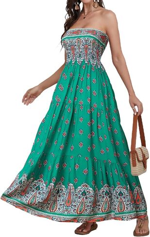 Women Strapless A Line Maxi Dress Tube Top Backless Casual Summer Dress in Saudi Arabia
