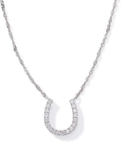 JTV Cubic Zirconia Rhodium Over Sterling Silver Horseshoe Necklace - Silver Necklace for Women - Faux Diamond Necklace - Pendant Necklace for Women - Cubic Zirconia Necklace - Wedding Jewelry in Saudi Arabia