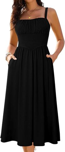 Sureple Long Dresses for Women 2026 Sleeveless Ruched Bust Swing Aline Fitted Spaghetti Strap Sundress with Pockets in Kuwait