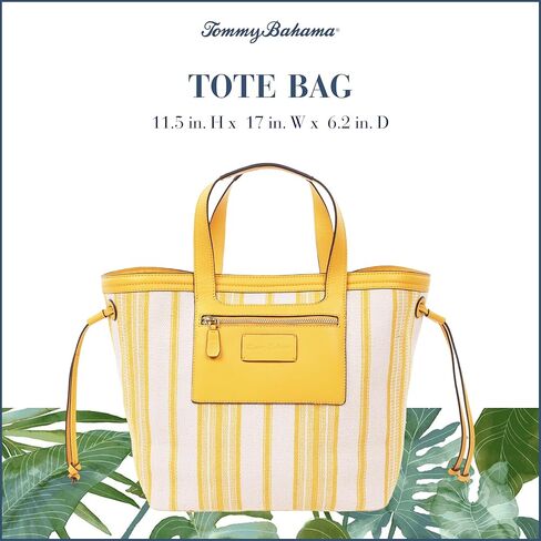 حقيبة يد كبيرة مخططة من القماش من Tommy Bahama، حقيبة صيفية، حواف جلدية، مقابض مزدوجة، جزء داخلي واسع، أصفر وأبيض in Saudi Arabia