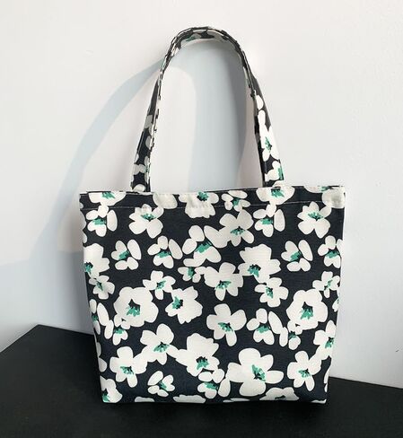 Large Canvas Tote Bag Floral Shoulder Handbag, Lightweight Carry Bag for Travel and Daily Use in Saudi Arabia