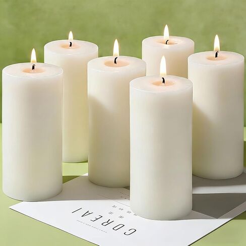 6 Pack White Soy Pillar Candles, 210 Hours Handmade Unscented Pillar Candles Natural Soybean Candle for Home, Wedding, Smokeless & Dripless, Party, Spas, Dinner-2x4in in Saudi Arabia