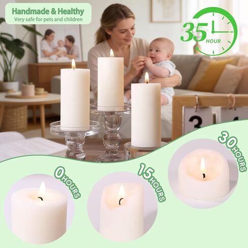 6 Pack White Soy Pillar Candles, 210 Hours Handmade Unscented Pillar Candles Natural Soybean Candle for Home, Wedding, Smokeless & Dripless, Party, Spas, Dinner-2x4in in Saudi Arabia
