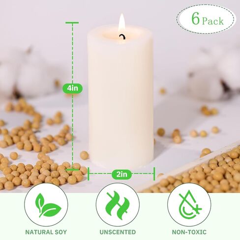 6 Pack White Soy Pillar Candles, 210 Hours Handmade Unscented Pillar Candles Natural Soybean Candle for Home, Wedding, Smokeless & Dripless, Party, Spas, Dinner-2x4in in Saudi Arabia