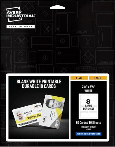 Avery Durable ID Cards, Laser Printable on Both Sides, Blank White, 80 Total, 2.125" x 3.375" (61610) in Saudi Arabia