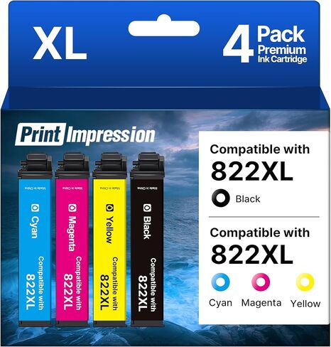 مُعاد تصنيعها لخراطيش الحبر 822XL المتوافقة مع مجموعة خراطيش الحبر Epson 822XL المستخدمة لطابعة Epson WF-3820 Workforce Pro WF-4820 WF-4830 WF-3823 WF-4834 (أسود سماوي أرجواني أصفر) in Kuwait