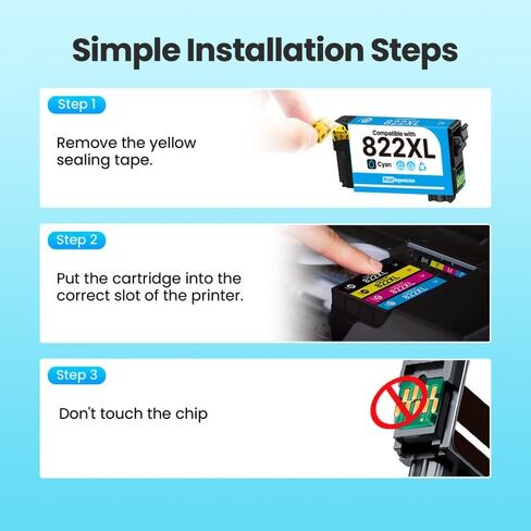 مُعاد تصنيعها لخراطيش الحبر 822XL المتوافقة مع مجموعة خراطيش الحبر Epson 822XL المستخدمة لطابعة Epson WF-3820 Workforce Pro WF-4820 WF-4830 WF-3823 WF-4834 (أسود سماوي أرجواني أصفر) in Kuwait