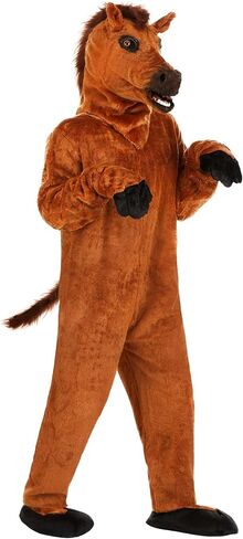Horse Mouth Mover Mascot Costume for Adults - Jumpsuit, Mask, Mitts & Slippers with Faux Fur Details in Saudi Arabia