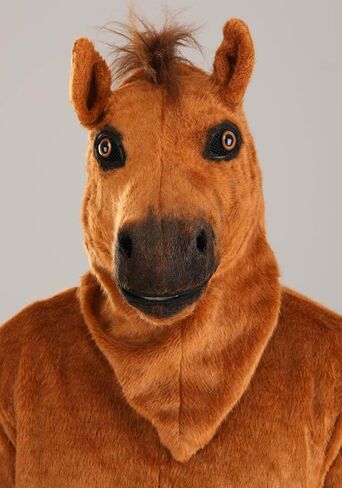 Horse Mouth Mover Mascot Costume for Adults - Jumpsuit, Mask, Mitts & Slippers with Faux Fur Details in Saudi Arabia