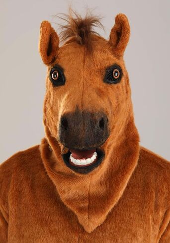 Horse Mouth Mover Mascot Costume for Adults - Jumpsuit, Mask, Mitts & Slippers with Faux Fur Details in Saudi Arabia