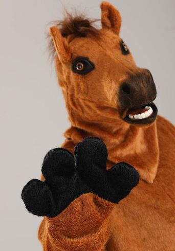 Horse Mouth Mover Mascot Costume for Adults - Jumpsuit, Mask, Mitts & Slippers with Faux Fur Details in Saudi Arabia