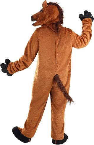 Horse Mouth Mover Mascot Costume for Adults - Jumpsuit, Mask, Mitts & Slippers with Faux Fur Details in Saudi Arabia