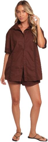 Petal & Pup Women's Austin-Short-Sleeve-Shirt-Chocolate in Saudi Arabia