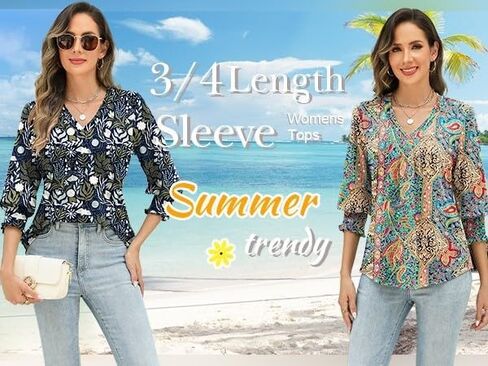Womens 3/4 Length Sleeve Tops Dressy Casual V Neck Tshirts Trendy Fall Shirts for Women Dressy Blouses Work Tops in Saudi Arabia
