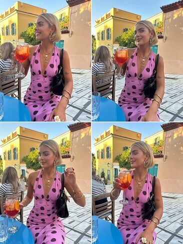 Alyweatry Women Polka Dot Halter Maxi Dress Y2k Sleeveless Deep V Neck Flowy Summer Vacation Beach Sundress in Saudi Arabia