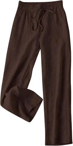 SHENHE Women's Linen Wide Leg Pants Elastic Waist Tie Front Loose Casual Travel Pants in Saudi Arabia