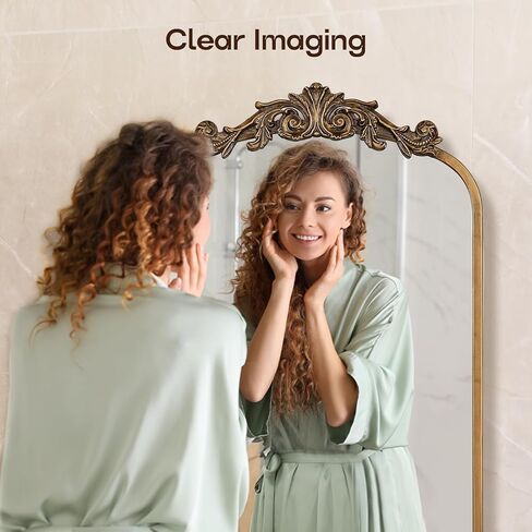 مرايا USHOWER Gold Anthropologie العتيقة للجدار، مقاس 60.96 سم × 91.44 سم، طراز باروكي عتيق مع إطار مزخرف، زخرفة نحاسية مقوسة للمدفأة والحمام وغرفة المعيشة وإعادة تشكيل المدخل in Saudi Arabia