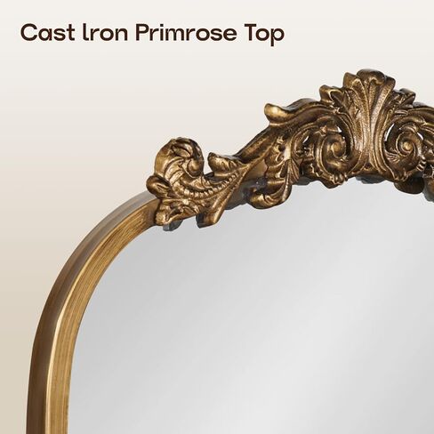 مرايا USHOWER Gold Anthropologie العتيقة للجدار، مقاس 60.96 سم × 91.44 سم، طراز باروكي عتيق مع إطار مزخرف، زخرفة نحاسية مقوسة للمدفأة والحمام وغرفة المعيشة وإعادة تشكيل المدخل in Saudi Arabia