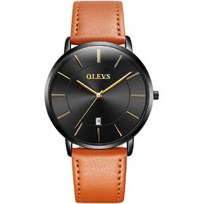 OLEVS Mens Watches Date Ultra Thin Minimalist Fashion Casual Analog Quartz Watch Slim Simple Big Face Waterproof Dress Wrist Watches with Leather Band for Men in Kuwait