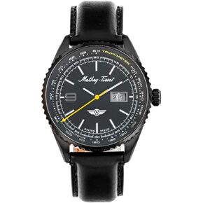 ساعة ماثي تيسوت أطلس كوليكشن للرجال بعرض تاريخي بثلاثة عقارب - هيكل أسود من الفولاذ المقاوم للصدأ مقاس 43 ملم، مينا سوداء مع عداد سرعة ونافذة للتاريخ، تصميم التراث السويسري مع حزام جلدي in Kuwait