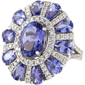 MAIHAO Women Elegant 925 Silver Blue Tanzanite Gemstone Flower Cluster Ring Engagement Size 6-10 (US Code 8) in Kuwait