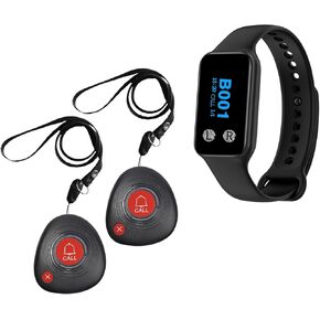 نظام زر الاتصال اللاسلكي نظام النداء بمدى 400 قدم، أزرار اتصال مقاومة للماء وجهاز استقبال الساعة مع تنبيه الاهتزاز لخدمة رعاية المسنين في المطاعم والمقهى in Kuwait