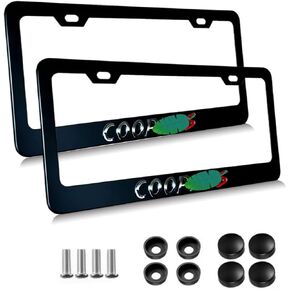 2Pcs Black License Plate Frame car Logo Emblem Compatible with Mini Cooper Aluminum Metal License Plate Covers Screw caps Cover Set (Silver Letters) in Kuwait