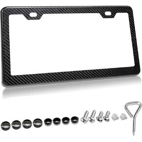 إطارات لوحات ترخيص من ألياف الكربون السوداء الفاخرة للنساء والرجال مع أغطية لولبية، عالمية قانونية للشارع للسيارات والشاحنات، إطارات لوحات ترخيص من ألياف الكربون السوداء رفيعة مقاومة للصدأ للنساء والرجال in Kuwait