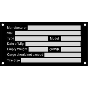 Blank Trailer VIN ID Plate Data TAG Model Identification VIN Serial Number, Model, Date of MFG and GVWR, Tailgating id Plate for Cargo Carriers Trucks Boats in Kuwait