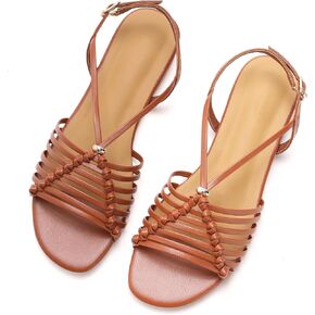 N.N.G Womens Braided Flat Sandals Strappy Summer Dress Shoes Comfortable Boho Beach Sandals Black White Gold Brown in Kuwait