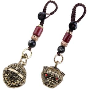 2Pcs Brass Lucky Keychains for Women Decorative Hanging Bells Key Chain Vintage Auspicious Jingle Bell Keyring Pendant for Car Keys Backpack Good Luck Charms in Kuwait