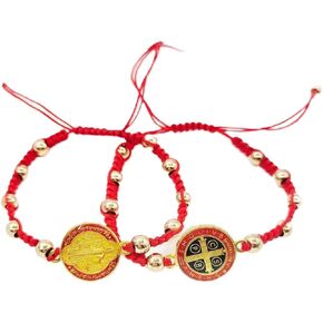 2 Pack St Benedict Bracelet Red String for Protection - Adjustable San Benito Medal Rosary Bracelets for Men Women - Catholic Religious Knot Prayer Beads Gift for Confirmation Faith & Good Luck Charm in Kuwait