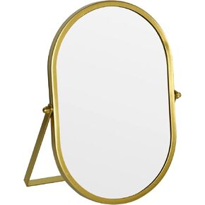 مرآة زينة بيضاوية مع حامل، إطار معدني ذهبي، مرآة مكياج على سطح الطاولة (ذهبي، 5.9 × 8.9 بوصة) in Kuwait