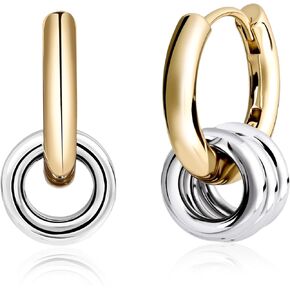 أقراط دائرية من الفضة الإسترلينية ومطلية بالذهب عيار 18 قيراط للنساء، مجموعة مجوهرات قابلة للفصل وقابلة للتكديس مع 3 خواتم فضية قابلة للتبديل in Kuwait