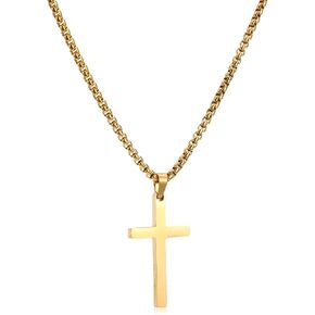 قلادة صليب ذهبية مطلية بالذهب قلادات متقاطعة للرجال حافة مشطوفة مع رابط كوبي كبح متين من الفولاذ المقاوم للصدأ سلسلة قلادة صليب مجوهرات للرجال 11.42 بوصة in Kuwait