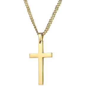 14K Gold Cuban link Chain BIG Cross Flat Pendant Necklace Solid Clasp for Men. PLated Thin for Charms Miami Cuban Link Diamond Cut Fashion jewelry in Kuwait