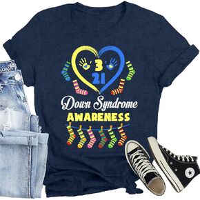 Down Syndrome Awareness Shirts for Women Rock Your Socks T-Shirts Blue Yellow Ribbon Trisomy 21 Karyotype Tops in Kuwait