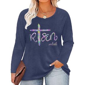 Plus Size Easter Shirts for Women: He is Risen Shirt Christian Easter Tshirts Long Sleeve Easter Graphic Tee Tops in Kuwait