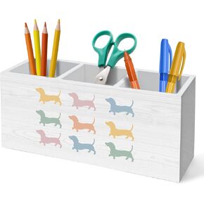 Colorful Dachshund Pen Holder for Desk Decoration, Weiner Dog Gifts for Women Men Wooden Box Sign Pencil Holder Organizer for Home Office Desk Accessories, Gifts for Dachshund Lovers in Kuwait