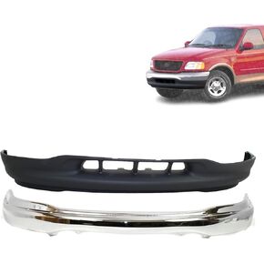 Front Bumper Chrome Steel + Valance Primed Compatible with Ford F-150 1999-2002 | DIRECT REPLACEMENT | ‎XL3Z17626AA XL3Z17757AA | ‎FO1095194 FO1002356 in Kuwait