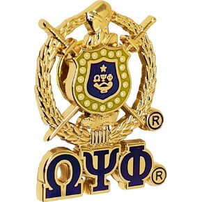 Omega Psi/Ψ Phi 3D Shield Lapel Pin With Letters [Gold - 1.125"] - ID#129542 in Kuwait