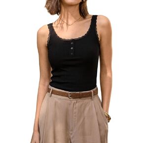 BLENCOT Women Tank Tops with Built in Bras Lace Trim Stretchy Sleeveless Shirt Summer Ribbed Beach Camisole in Kuwait