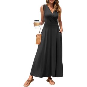 MISFAY Women Maxi Dress 2026 Summer Casual Sleeveless Sundress Wrap V Neck Long Dresses Vacation Loose Dress with Pockets in Kuwait