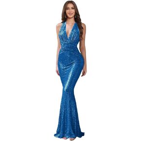 Sequin Prom Dresses for Women Long V-Neck Bodycon Mermaid Formal Evening Gown in Kuwait